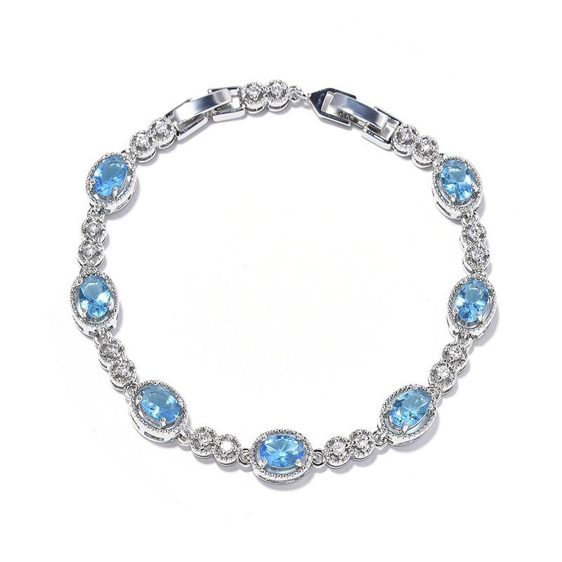Korean Blue Color Treasure Rectangular Light Pure Handmade Inlaid Geometric Colored Zircon Bracelet For Women_voghion.com