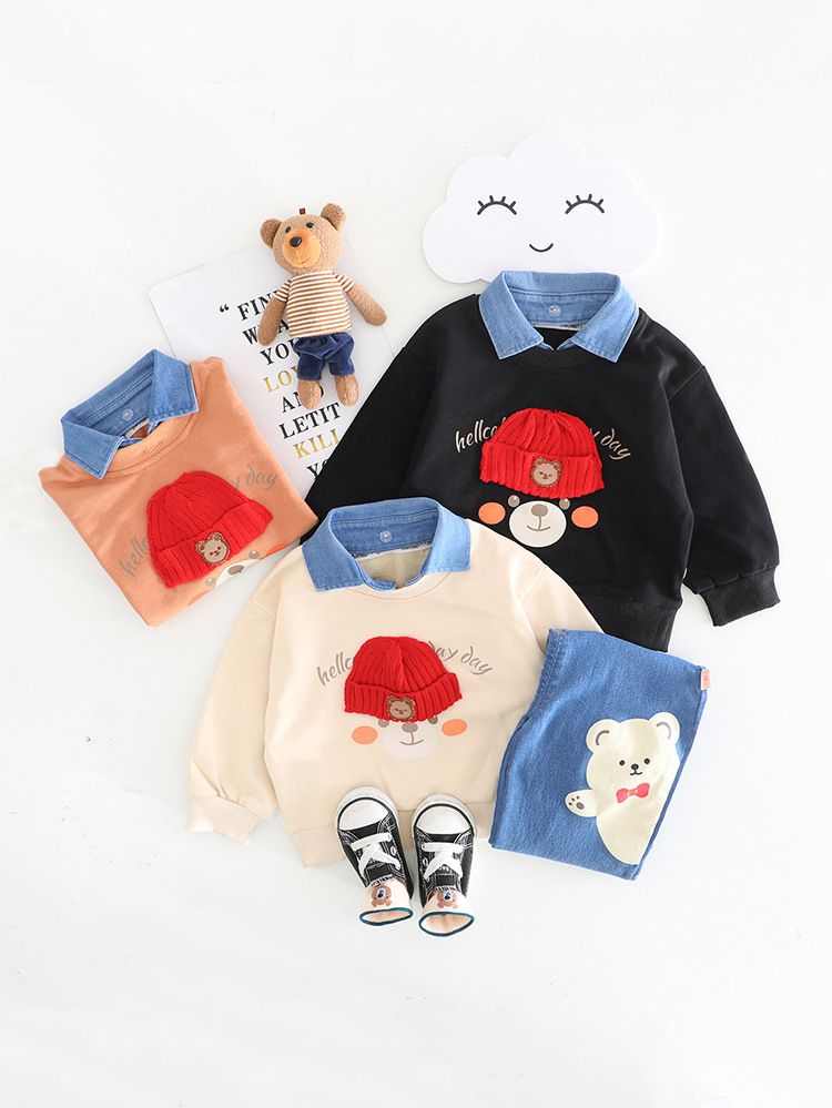 Jungen Herbst Wollmütze Bär Pullover Anzug 1 Bis 3 Jahre Alt Baby Jungen Frühling Und Herbst Jungen Kleidung Kinder Zwei stück Anzug_voghion.com