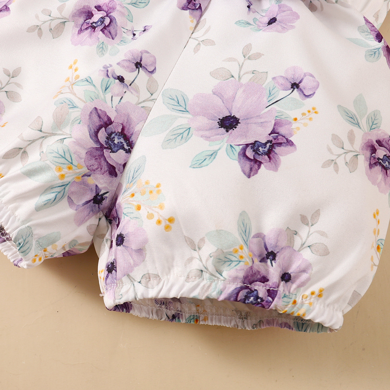 Girls spring and autumn 2024 new Korean style hot solid color short-sleeved top + small floral shorts three-piece set_voghion.com