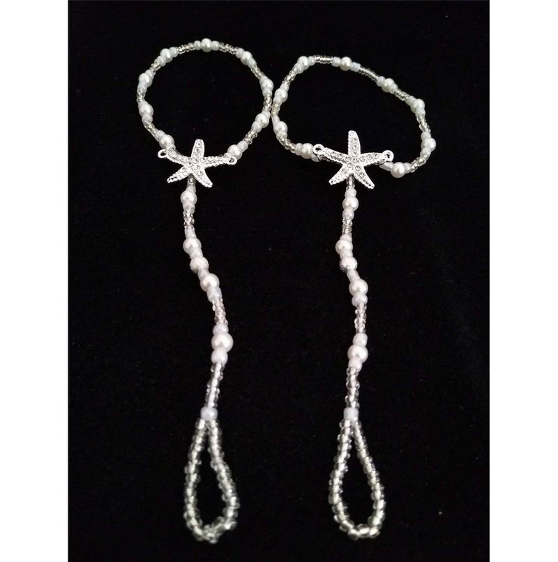 Cavigliera versatile per donna, con cristalli elastici e perle a forma di stella marina scintillante, ideale per la spiaggia estiva_voghion.com