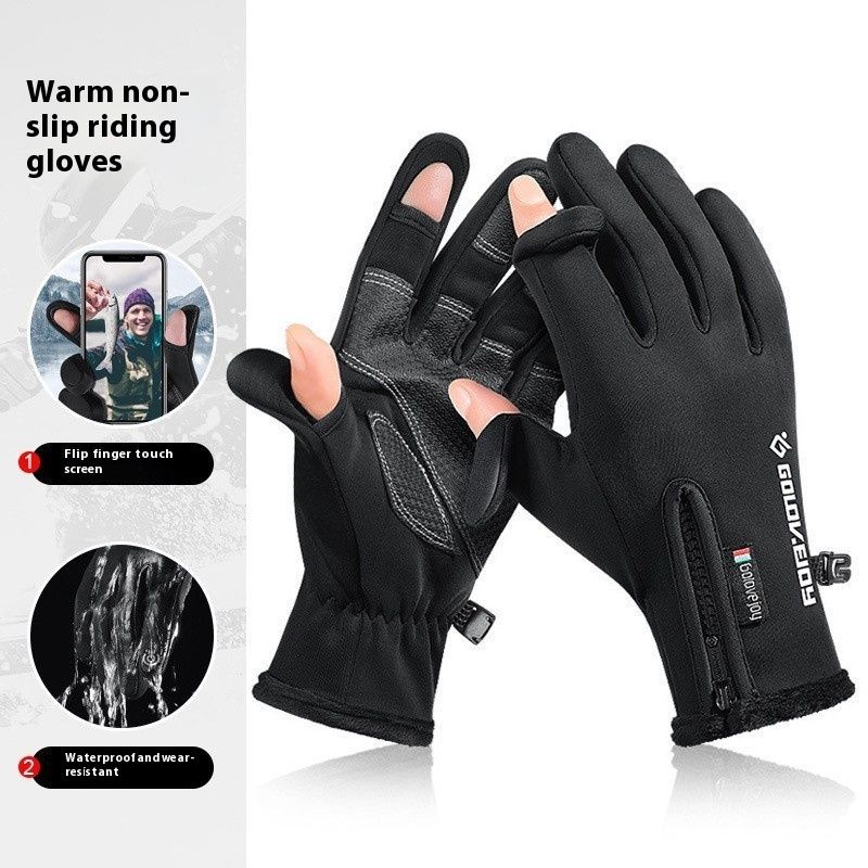 Winter Outdoor Cycling Men With Exposed Fingers Touch Screen For Electric Bikes Windproof Plush Waterproof And Warm_voghion.com