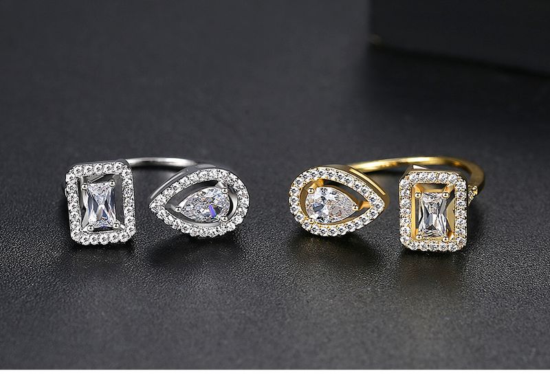 Anello aperto geometrico da donna con zircone, elegante design minimalista, base in rame placcato rodio/oro K_voghion.com