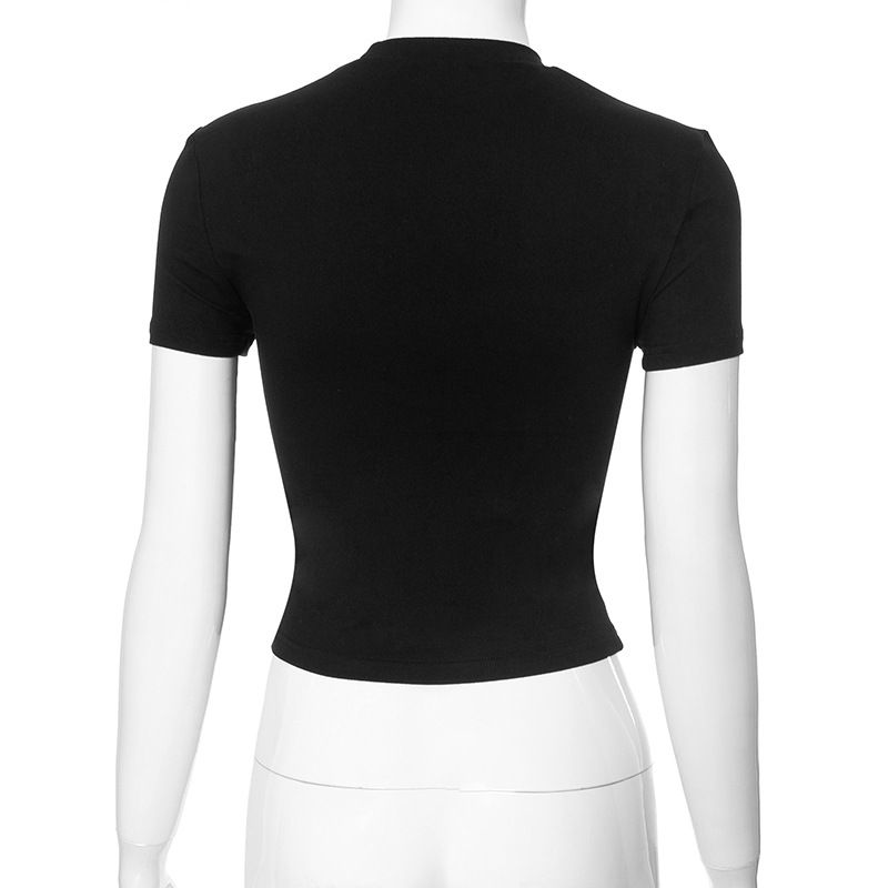 M24TP102 Einfarbig Hot Diamond Rundhals Pullover Ärmel Kurzes Top für Frauen 2024 Mode Neuer Stil_voghion.com