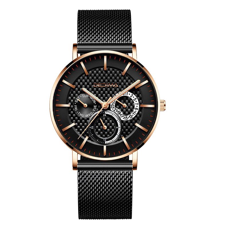 Reloj Detima Fashion ultrafino con tres esferas y seis agujas, multifuncional, con correa de malla de acero_voghion.com