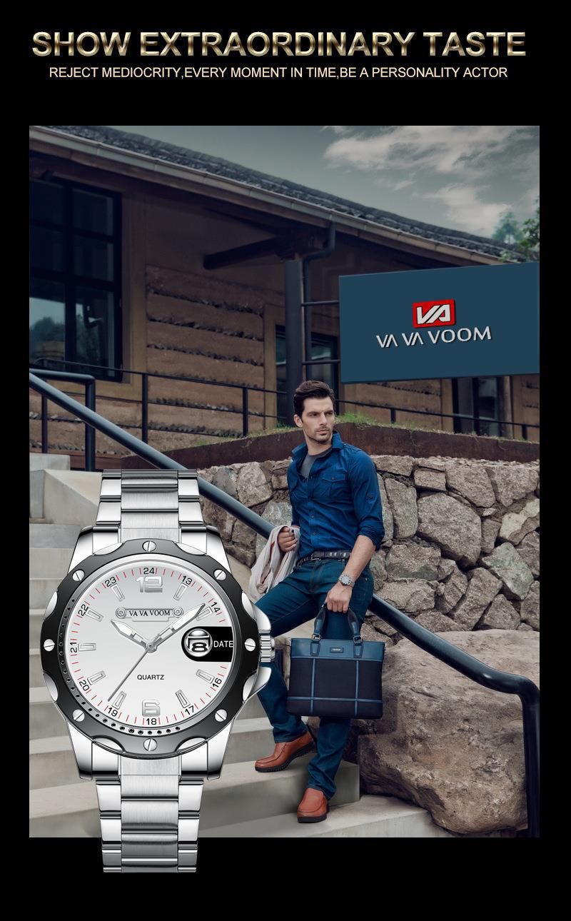 Men's Quartz Watch With Date Display, Luminous Hands, Stainless Steel Band, Water Resistant 30M, Casual Fashion Quartz Watch_voghion.com
