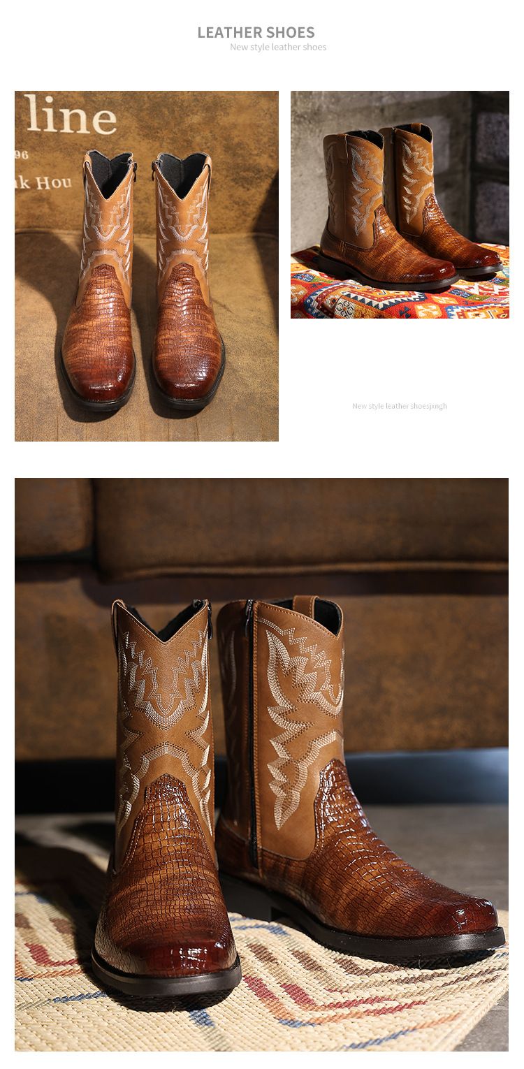 Autumn breathable pointed ankle boots British style high-top leather mid-top boots_voghion.com