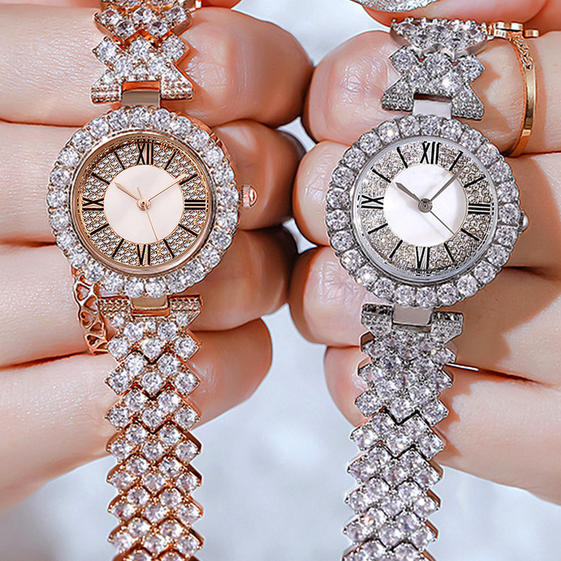 New Watch Fashion Trend Business Versatile Luxury Diamond Embedding Full Sky Star Elegant Quartz Watch Set with Diamond Embedding Hands_voghion.com