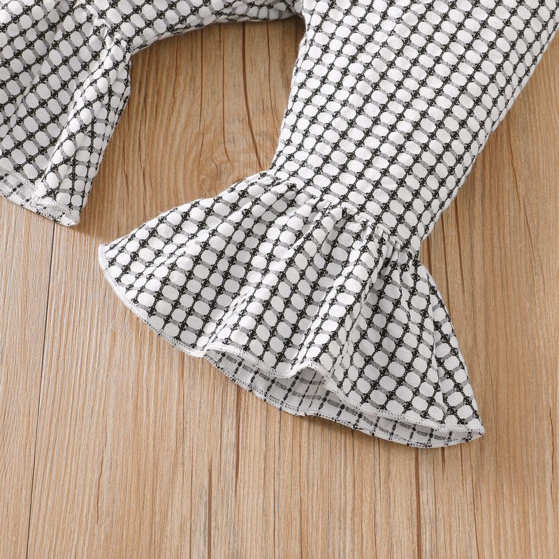 "Elegant Checkered Bow Baby Girl Outfit Set - Long Sleeve Top & Pants, Soft Polyester Blend, Princess Style (1-3 Years, 80-100cm)"_voghion.com