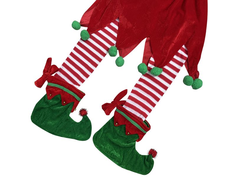Disfraz de elfo navideño para niños: vestido de fantasía verde con sombrero, cinturón, cubrepiés y calcetines para actuaciones en el escenario y para combinar con toda la familia._voghion.com
