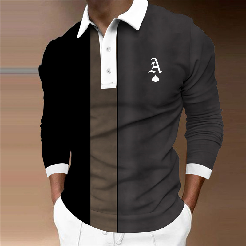 Men's sportswear fashion 3D polo shirt Long sleeve T-shirt casual men's fashion slim clothing button polo_voghion.com