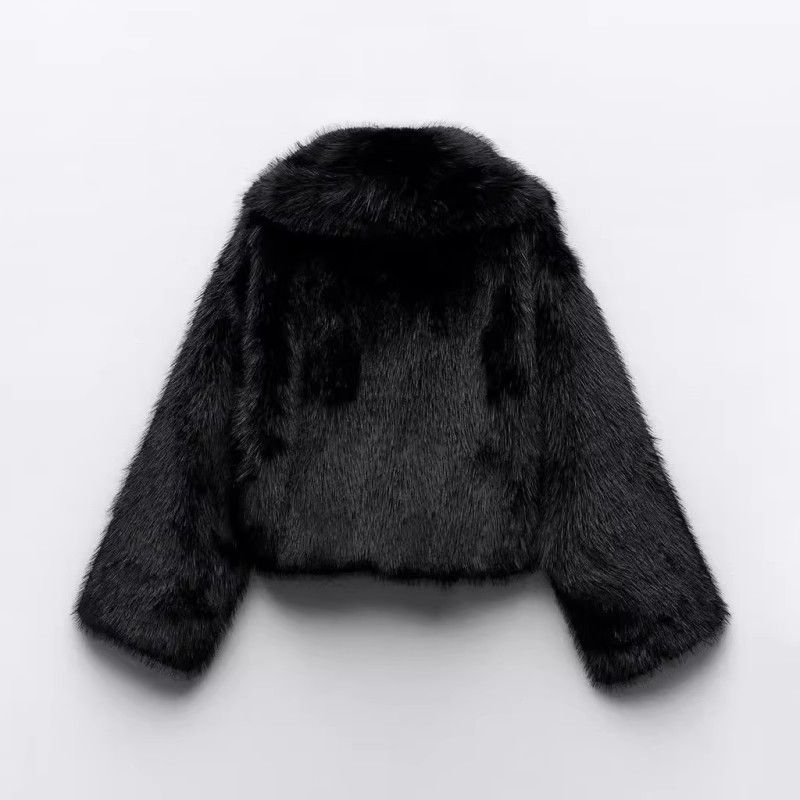Damenbekleidung Faux Fox Pelzmantel Damen Kurze Jacke Wintermode Warme Pelzoberbekleidung Mit Taschen Street Style Schwarz Mode Warmes Fell_voghion.com