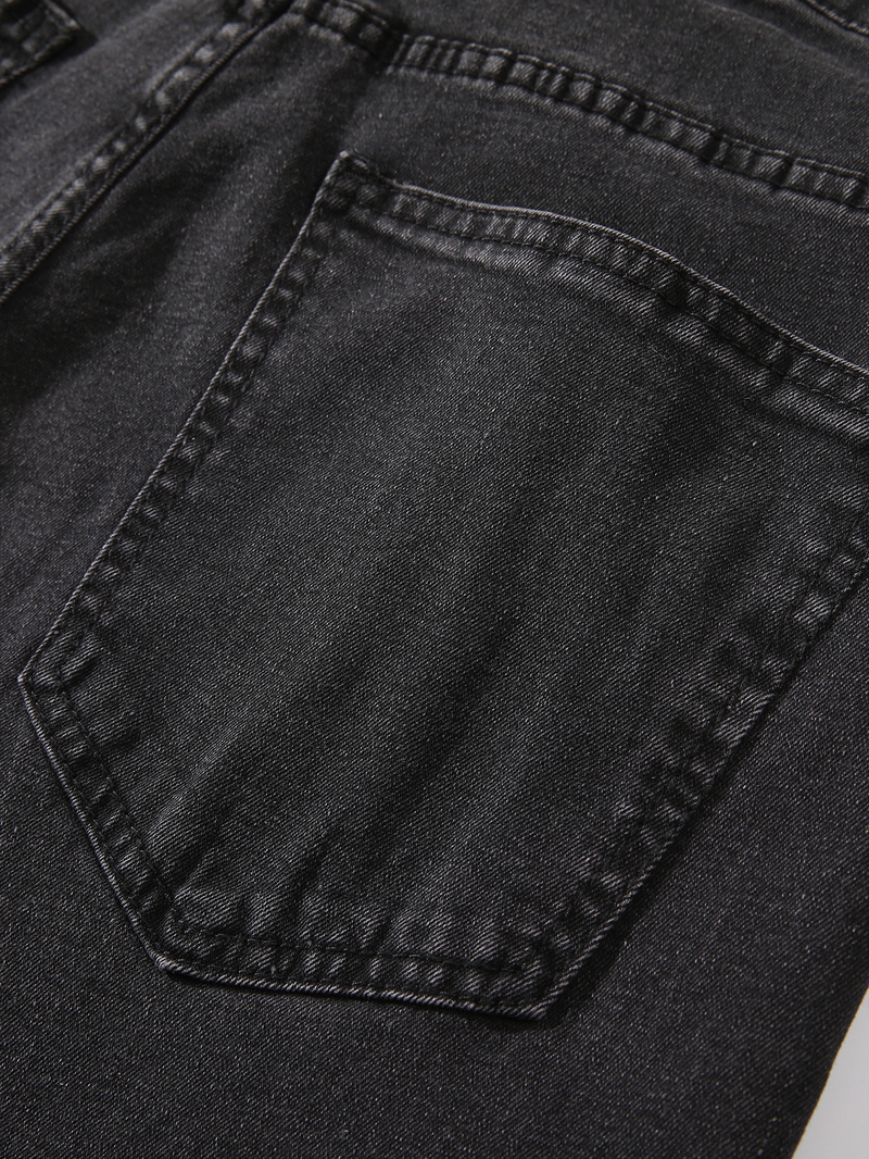 Slim Fit Ripped Cotton Jeans, Men's Casual Street Style Distressed Mid Stretch denimbukser for vårsommer_voghion.com