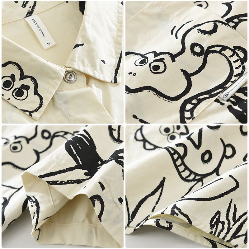 Trendy Printed Short Sleeved Shirt For Men, Fashionable And Versatile, Artistic And Casual Loose Top_voghion.com