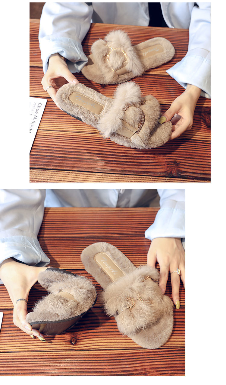 True Rabbit Hair For Female Outwear 2024 Spring And Autumn New Internet Celebrity Fairy Home Flat Bottom Cotton Slippers_voghion.com