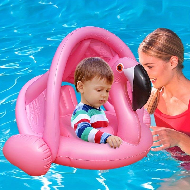Flamingo Sunshade svømmesædering til spædbørn og små børn at lege med vandlegetøj, tegneserie oppusteligt svømmeringsæde, tykt PVC-materiale_voghion.com