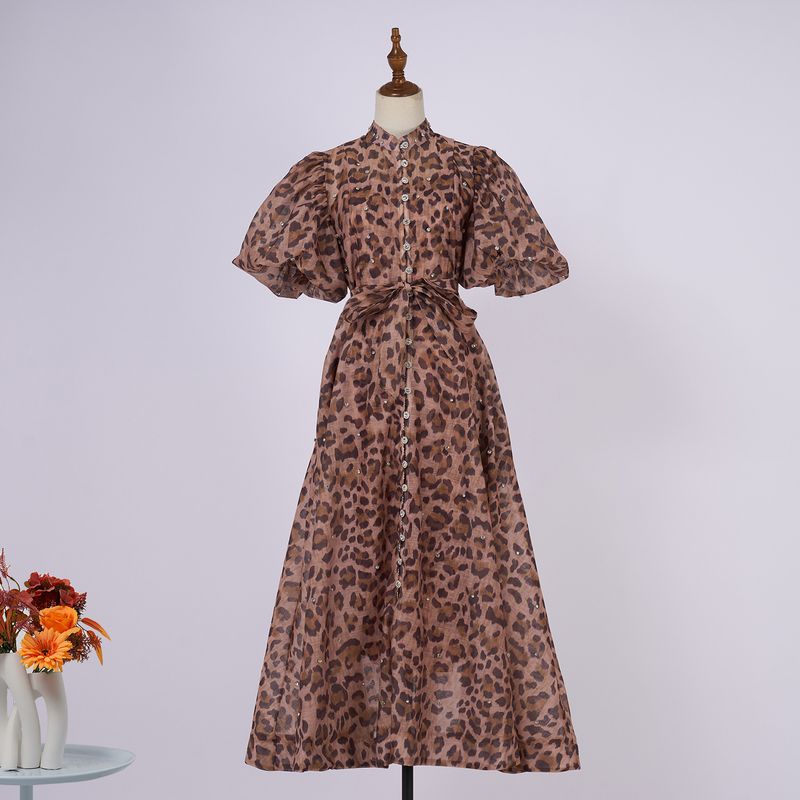 Robe à simple boutonnage, manches courtes, style palais d'été, design haut de gamme, résistante, clou diamant_voghion.com