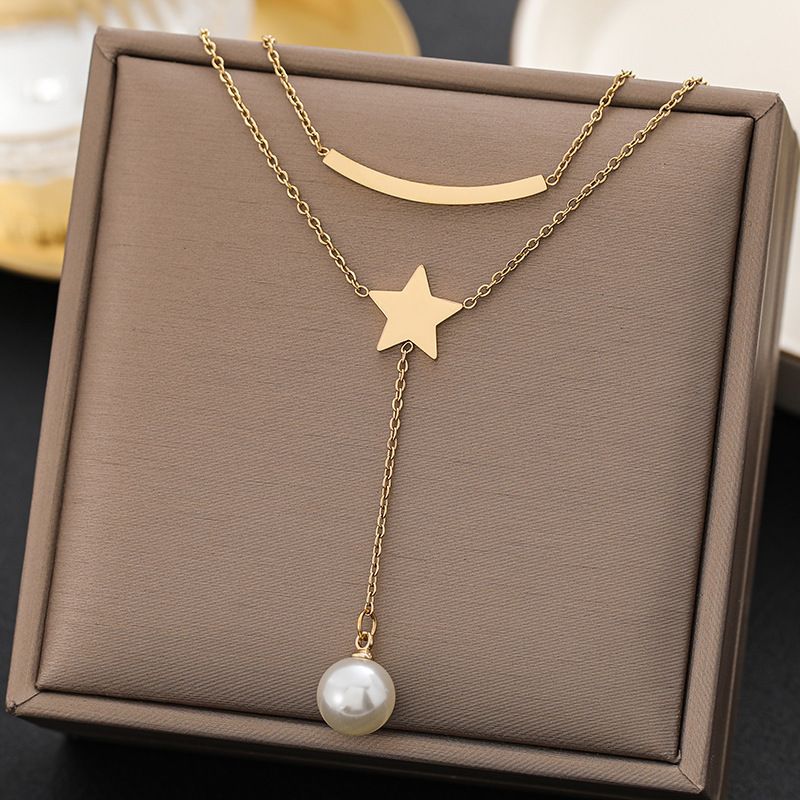 Meichen 2023 New Fashionable Double Layered Niche Design With Collar Chain, Tassel Pearl Pendant Net, Popular 100%_voghion.com