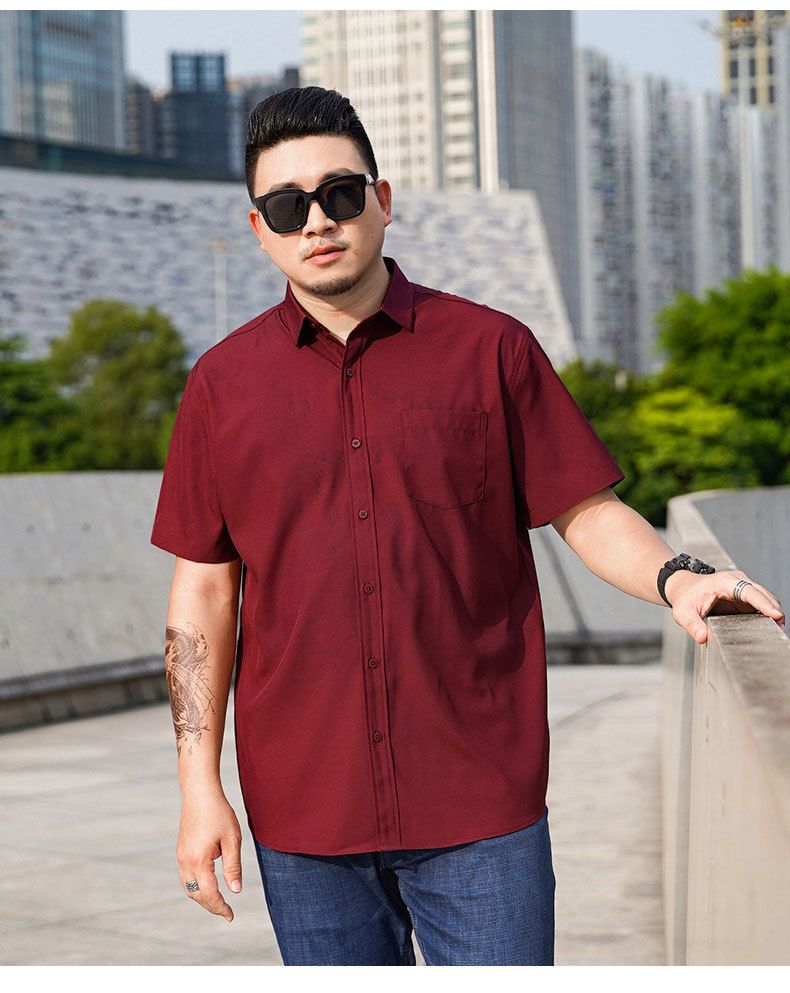 Large Size Men, Versatile For Business And Leisure, Multi-color Professional Wear, Loose Fit, Short Sleeved Shirt, Fat_voghion.com