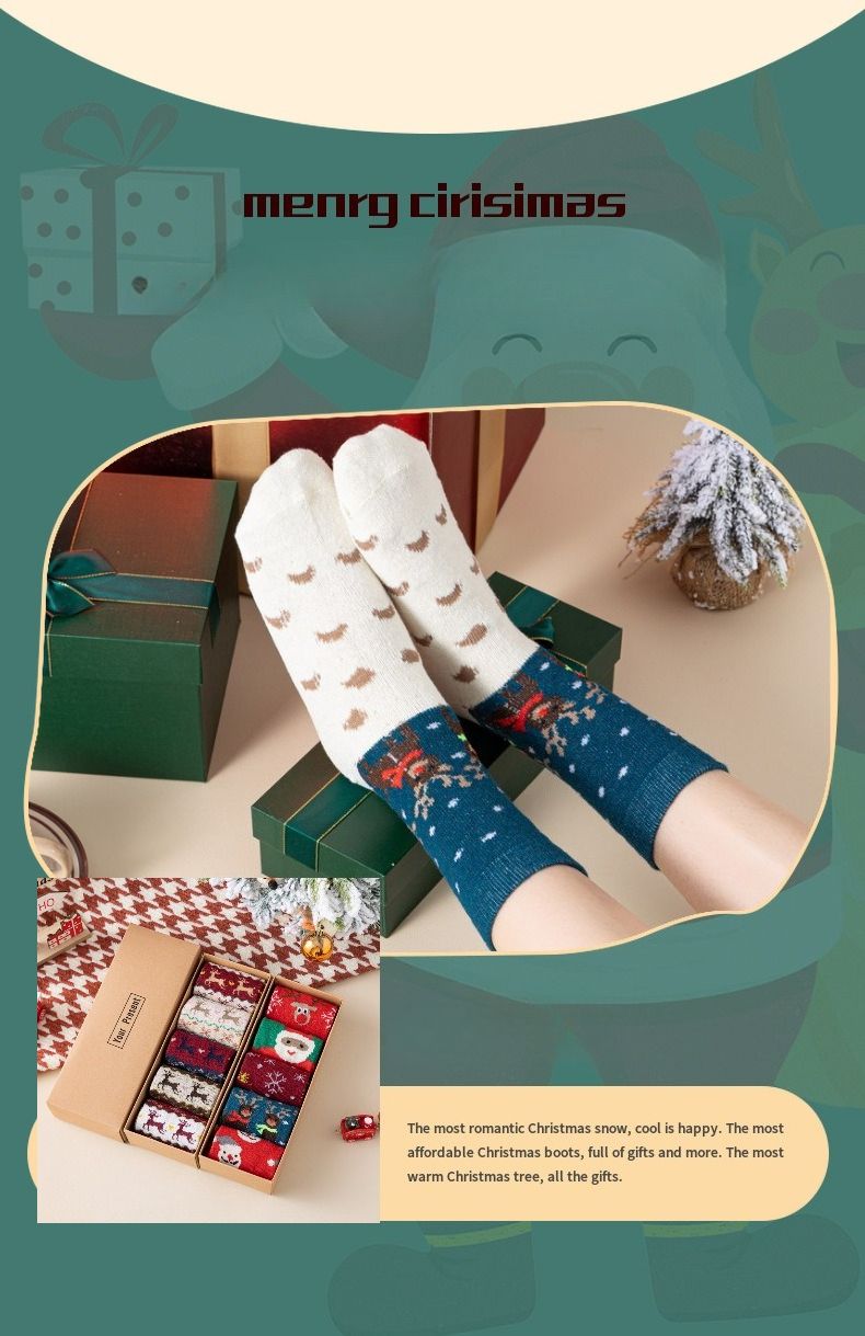 Calzini di Natale Calzini di lana da donna in scatola Calzini di media lunghezza con motivo a cervo giapponese Calzini da donna in scatola regalo autunnali e invernali_voghion.com