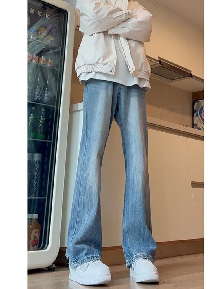 Herrenbekleidung Mode Mid Waist Design Lightning Crack Washed Jeans für Männer Frühling und Herbst Retro Loose Straight Pants_voghion.com