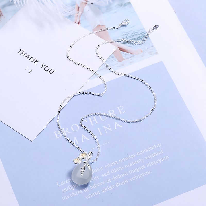 Teardrop Cat's Eye Stone Women's Cherry Blossom Necklace Fresh Ins Style Short Collarbone Chain Pendant_voghion.com