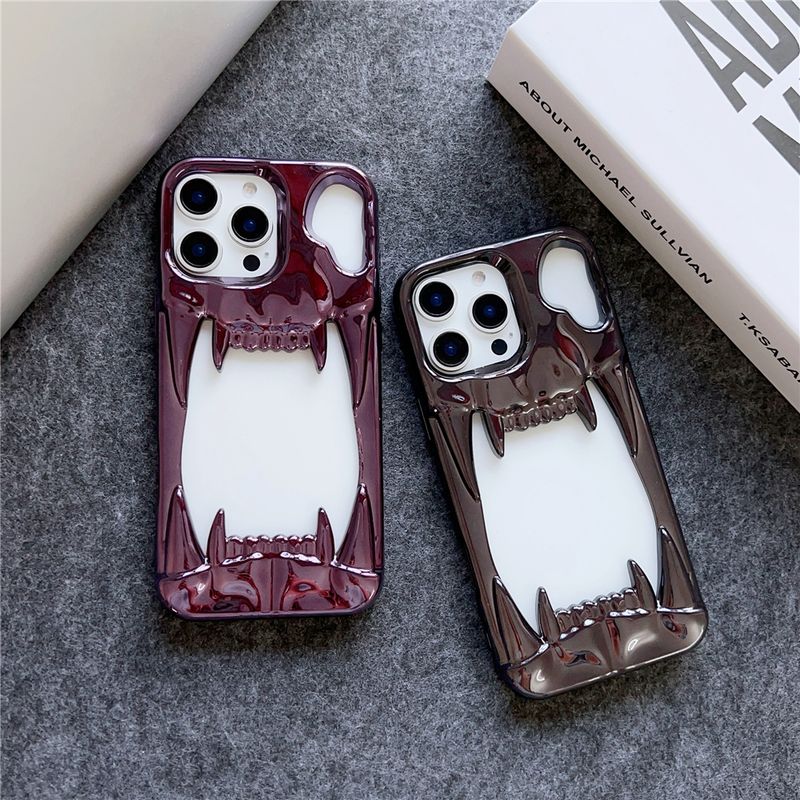 Luxury Cool 3D Hollow Canine Tooth Case For IPhone 12 13 14 15 16 Pro Max Shockproof Heat Dissipate Soft Silicone Bumper Cover_voghion.com