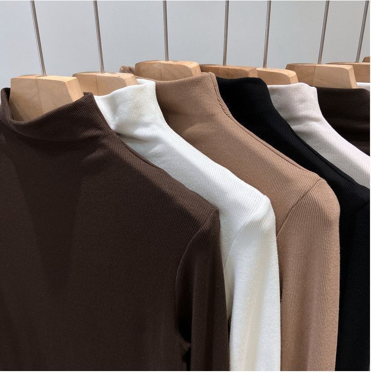 Maglia termica da donna con collo alto e fodera in pile - Maglia a maniche lunghe in morbida maglia spazzolata per l'inverno, camicetta casual slim fit con collo alto_voghion.com