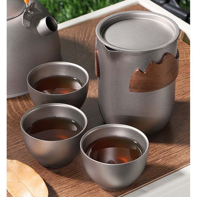 Ensemble en titane pur, camping en plein air, tasse à double couche, théière, théière à filtre portable_voghion.com