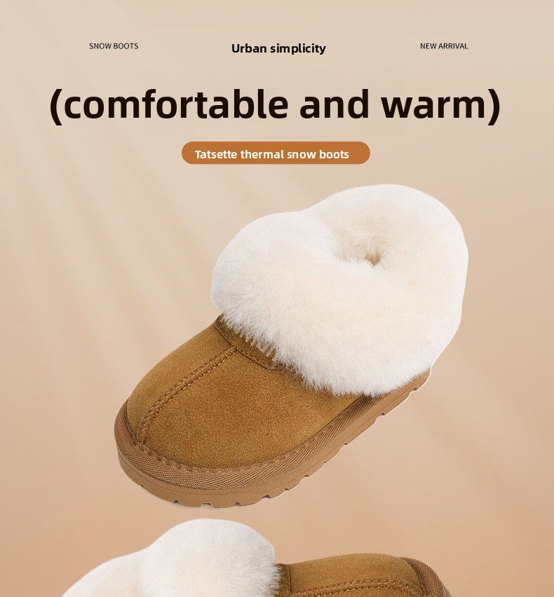 Tacite Snow For Women, Sheepskin Integrated, Winter Thickened Short Shoes, Low-Cut Slip-On Warm Cotton Boots_voghion.com