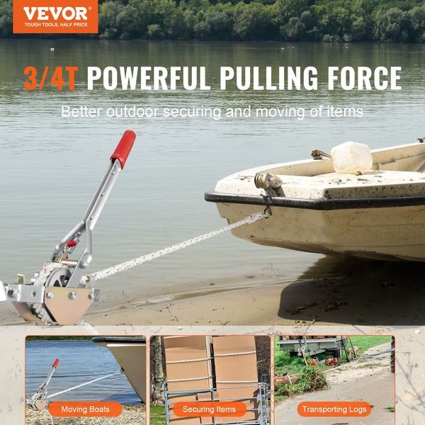 Rope Puller, 3/4 Ton (1,653 Lbs) Pulling Capacity, With 100' Of 0.6' Dia. Rope, 2 Hook, Come Along Winch, Heavy Duty Ratchet Power Puller Tool For_voghion.com