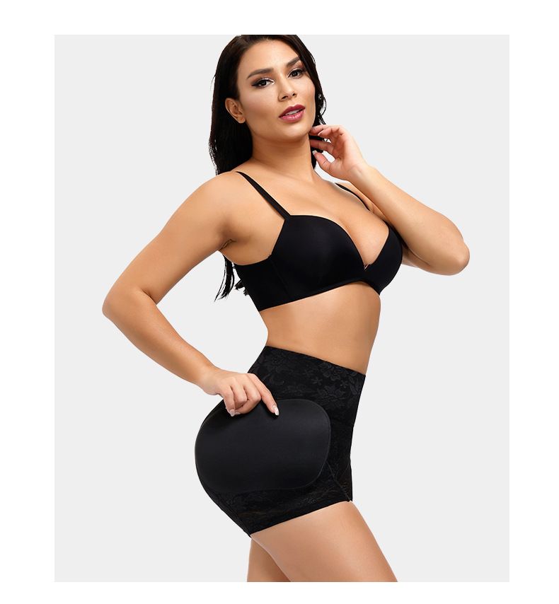 Kanten boxershort met hoge taille, bilborst, heupen, vulling, Booty Booster, Boob Booster, geïntegreerd sponskussen, nepbillen, heupverhogende broek_voghion.com
