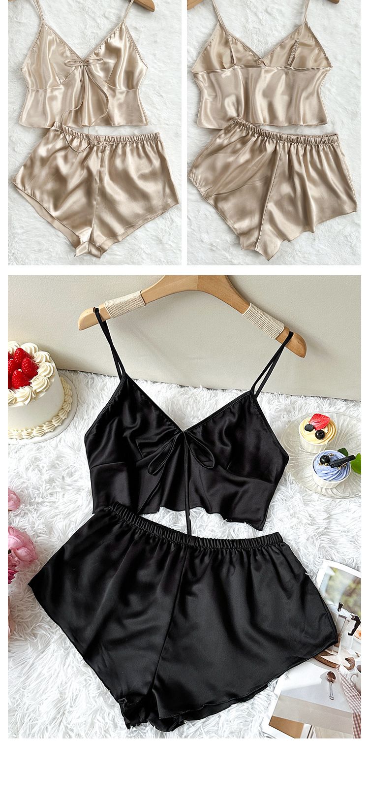 Vêtements de nuit pour femmes, nouveaux sous-vêtements en soie, vêtements de maison sexy, pyjamas en soie glacée, bretelles pour dames, short à bande ventrale, costume_voghion.com