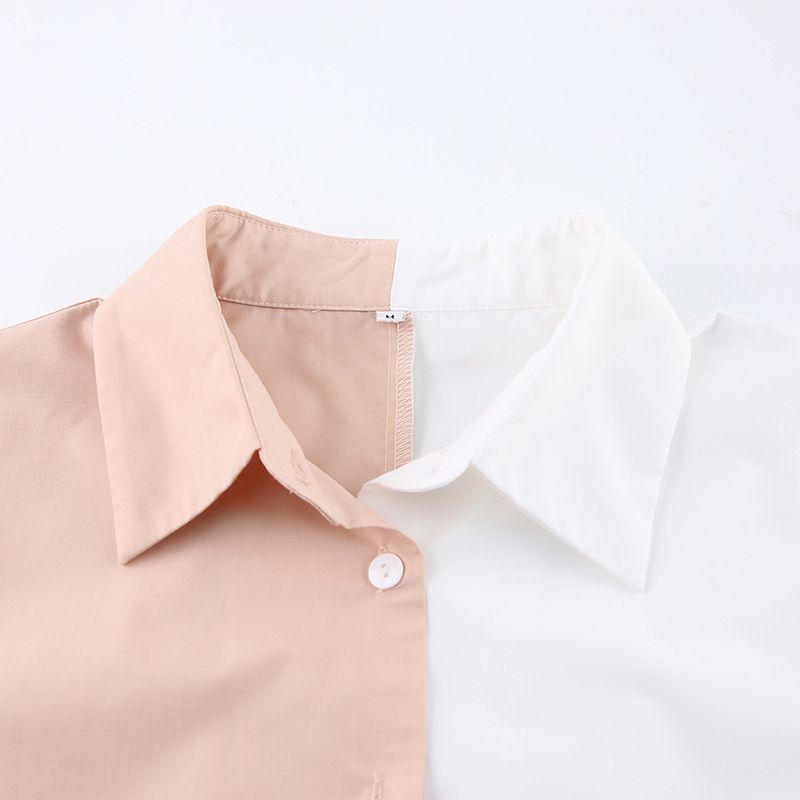 2023 Style Commuter Long Sleeve Patchwork Contrast Color Women's Shirt_voghion.com