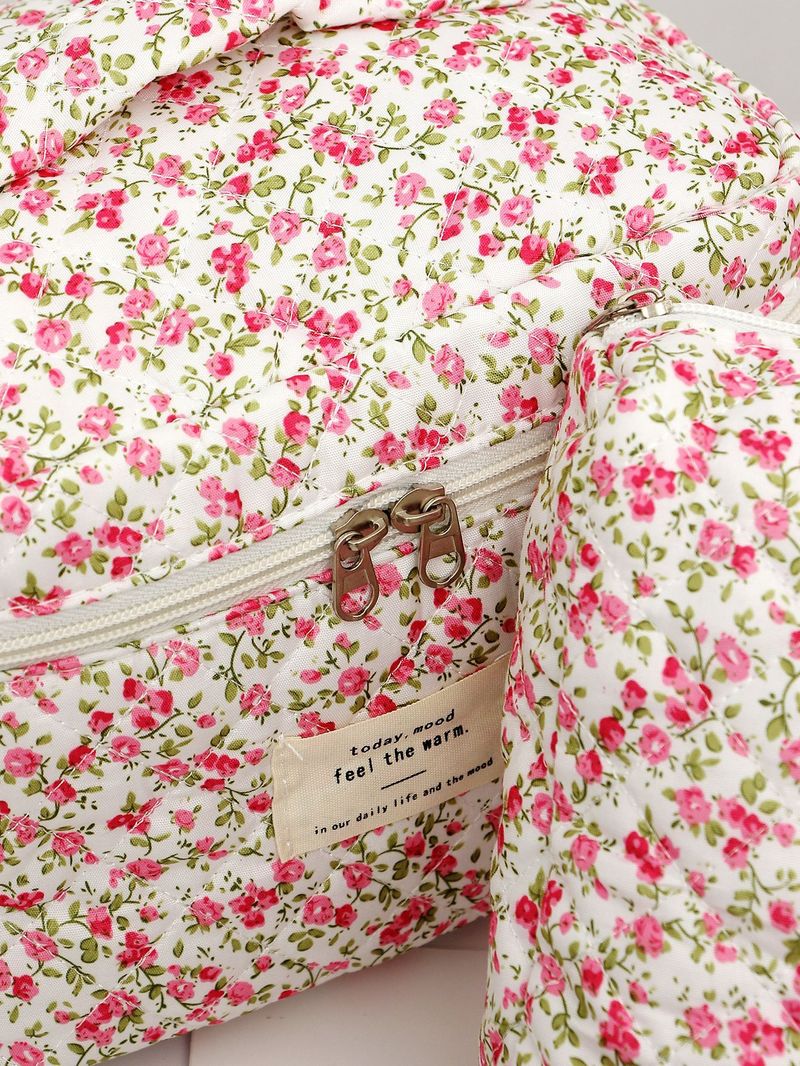 Ins Style Frische und süße Blumen-Make-up-Tasche, süße Kulturtasche für Studenten mit großer Kapazität, tragbare Aufbewahrungstasche für die Hautpflege_voghion.com
