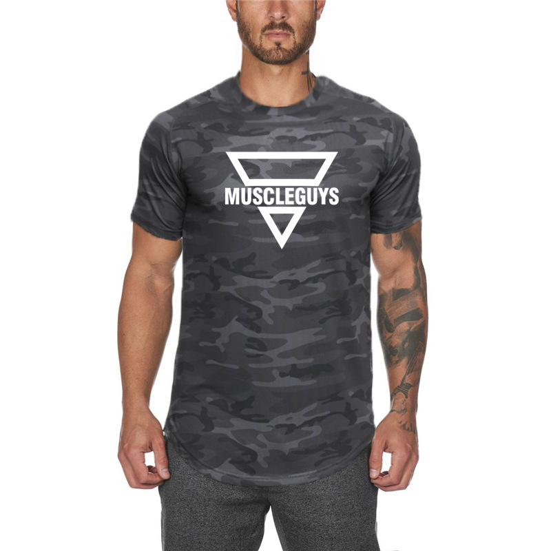 Loose size fitness fitness short sld muscle exercise T-shirt for men's quick drying training suit camouflage half_voghion.com