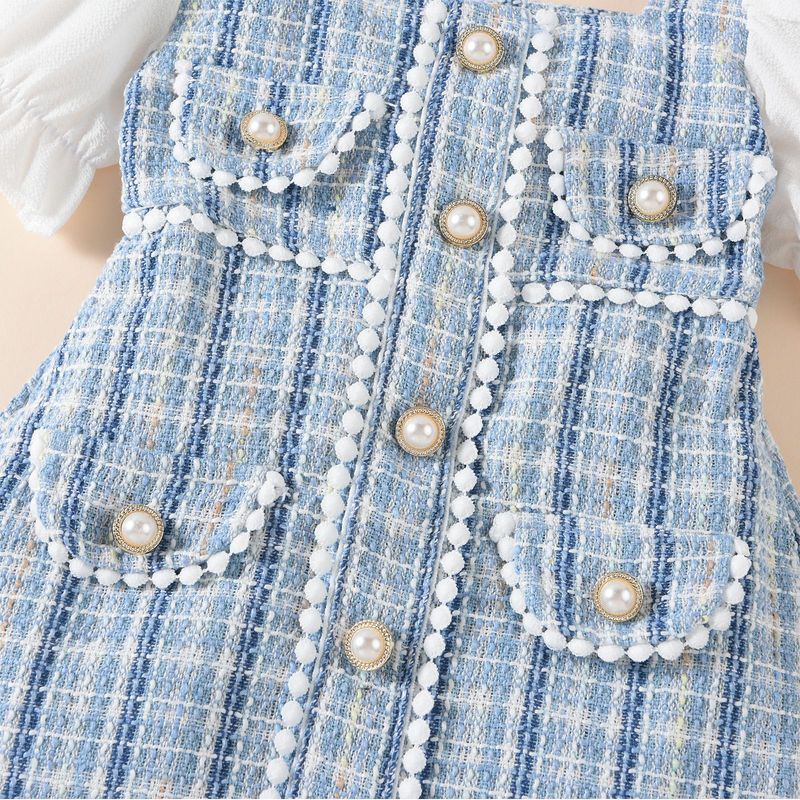 Baoshi Kinderkleidung, Sommer, heißer Stil, kleiner duftender Wind, grobes Plaid, Perlenschnalle, Dekoration, gespleißte Blase_voghion.com