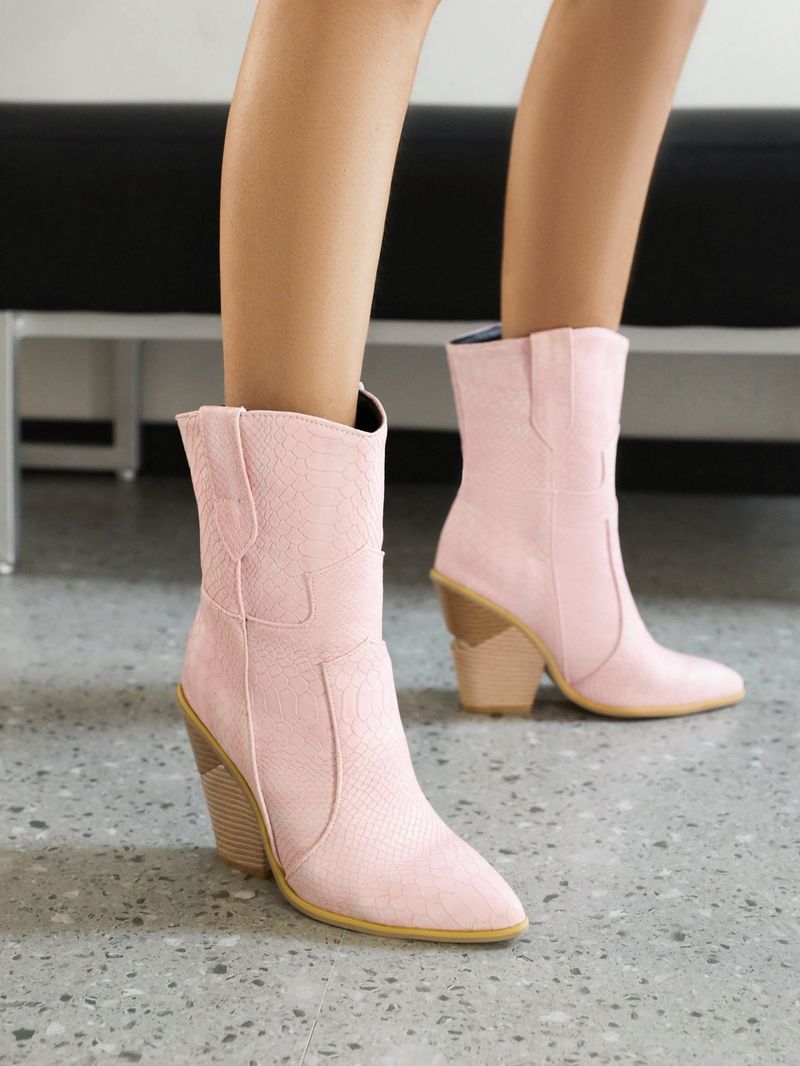 Women's Shoes Snake Print Ankle Boots Large Size Wedge Heel Women's Shoes_voghion.com