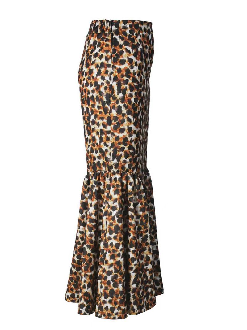 Women's Leopard Print Fishtail Midi Skirt – Stretchy Polyester Wrap Skirt With Elastic Waist For Casual & Night Out (S-XXL)_voghion.com