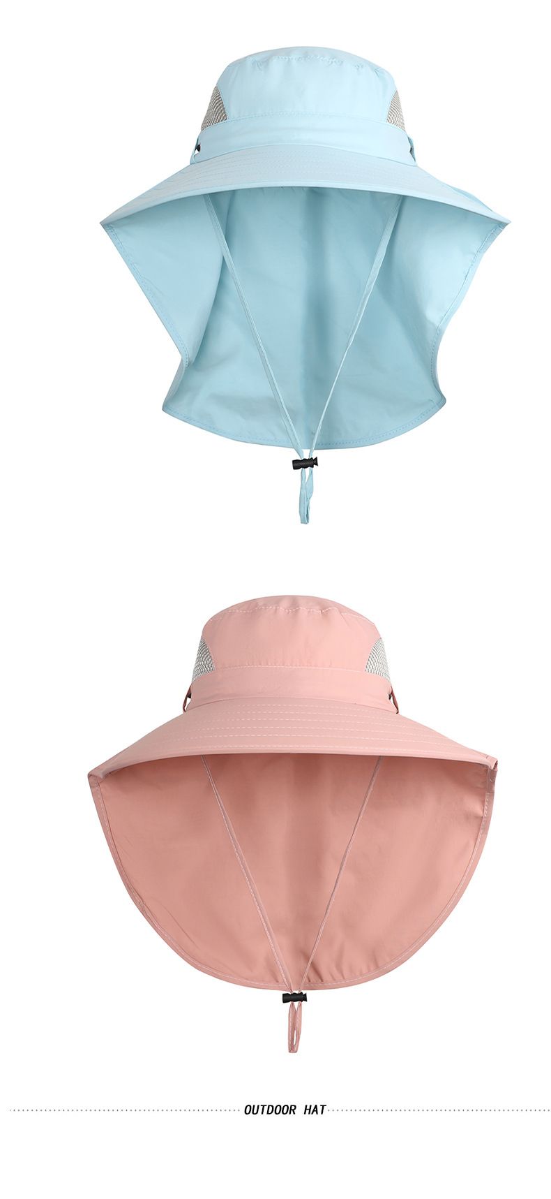 Sombrero para niños con solapa para el cuello: ala ancha para verano, ideal para exteriores, con protección solar UPF 50+ y tejido transpirable de secado rápido._voghion.com