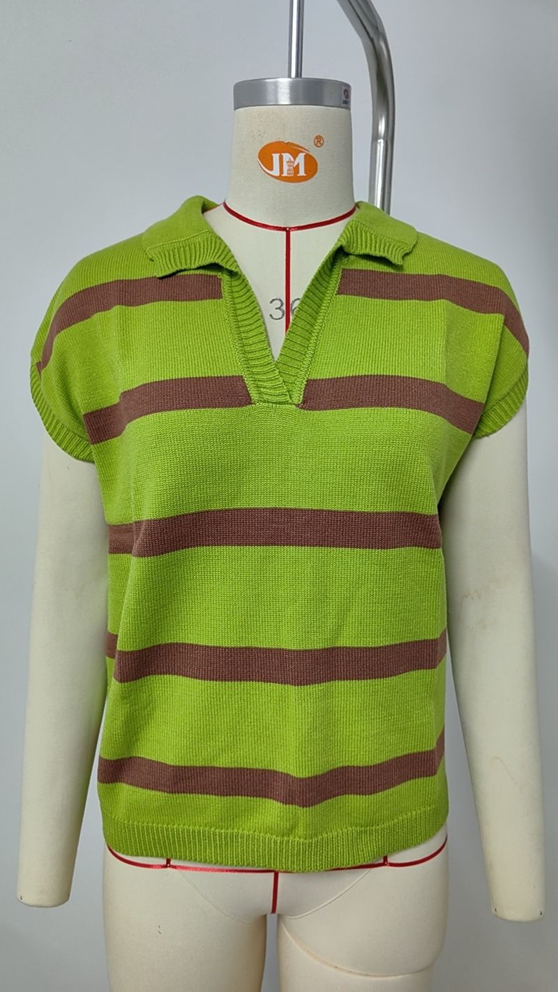 Gilet a righe casual da donna con risvolto_voghion.com