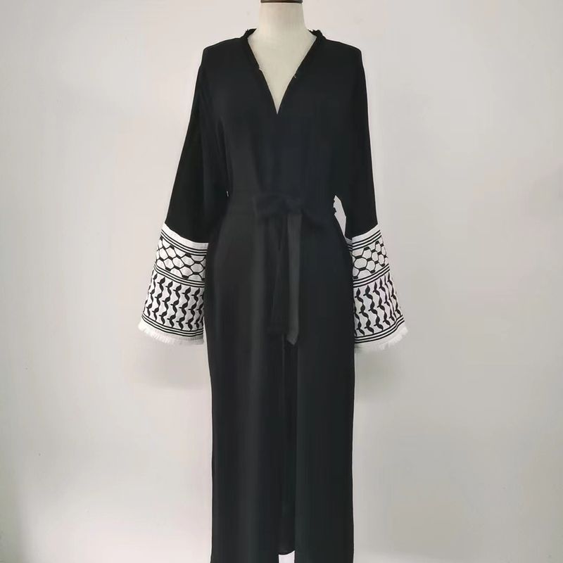 Women's Clothing New Fashion Simple Embroidered Cardigan With Tassels Dress Without Headscarf_voghion.com