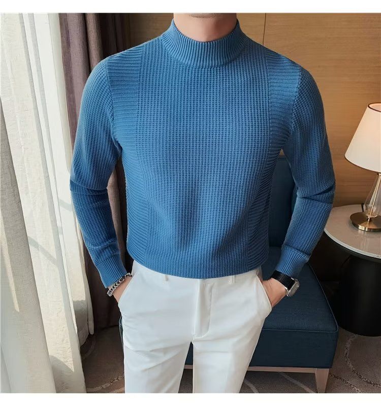 Maglione da uomo per autunno e inverno, vestibilità slim, collo medio, strato interno, strato di base, maglieria per ragazzi_voghion.com