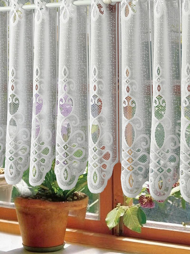Nordic White Lace Kitchen Curtain - Breathable Polyester Cafe Curtain For Windows & Doors (80% Polyester, 20% Cotton, 3 Sizes, Rod Pocket Design)_voghion.com