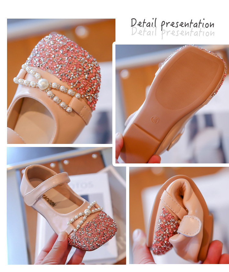 Mädchen Prinzessin Kinder 2024 Neue Frühling und Herbst Modische Weiche Sohle Kleines Mädchen Leder Wasser Diamant Baby_voghion.com