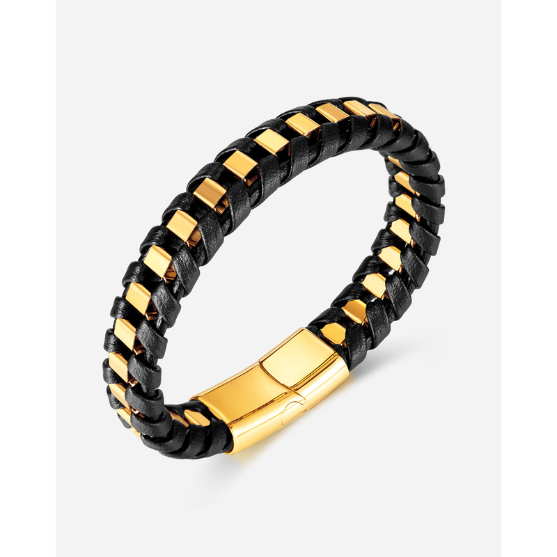 Handmade Woven Leather Bangle Bracelet Men_voghion.com