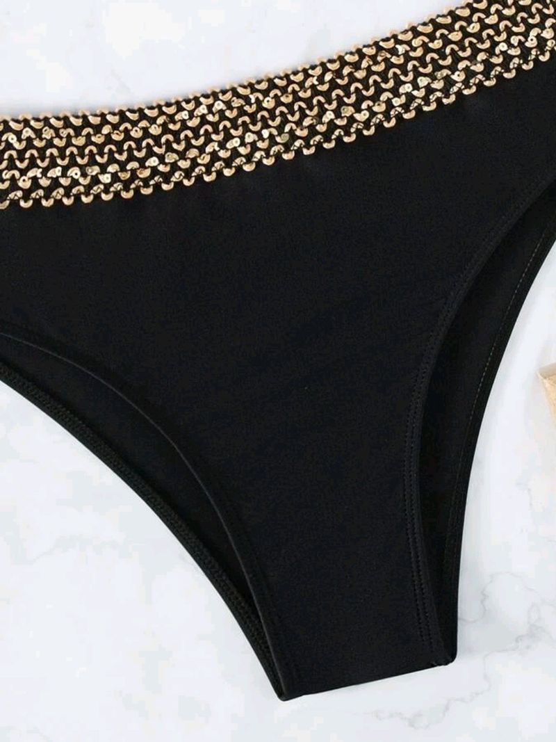 Traje de baño de bikini de cintura alta con abertura en color sólido sexy para mujer_voghion.com