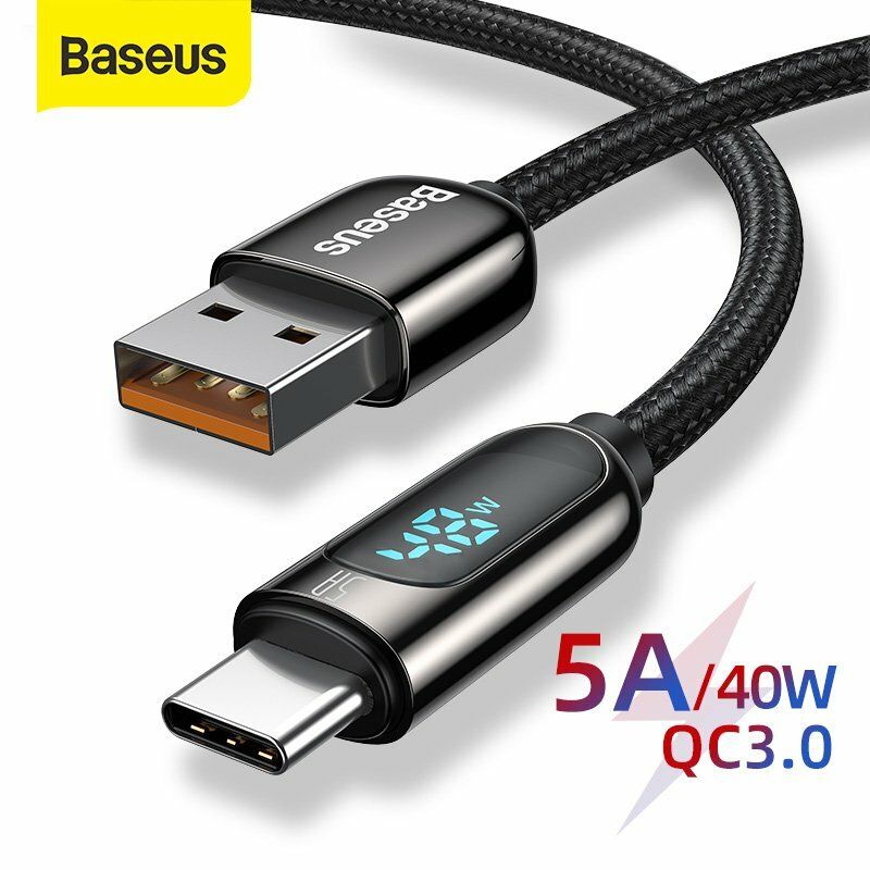 Câble de charge rapide Baseus USB vers Type-C 5A, câble de données LED pour Huawei et LG_voghion.com