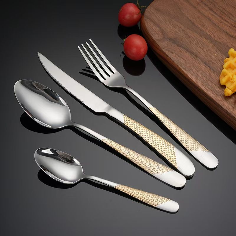Ensemble de couverts en acier inoxydable - Argent poli miroir/Or/Or rose/Noir Couteau à steak Fourchette Cuillère pour mariage et dîner de luxe_voghion.com