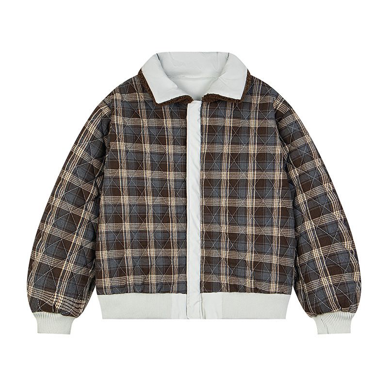 Embroidered Lamb Wool Lapel Jacket Winter Cotton Coat Reversible New American Style Unisex Warm Cardigan_voghion.com