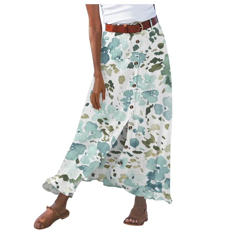 hot selling Women's S-2XL size Cotton and linen cross-border foreign trade split A-line bag buttocks mid waist long skirt_voghion.com